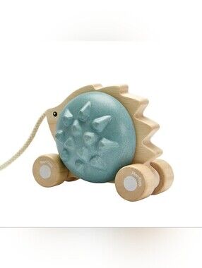 PlanToys Pull Along Hedgehog Blue Wooden Montessori NIB